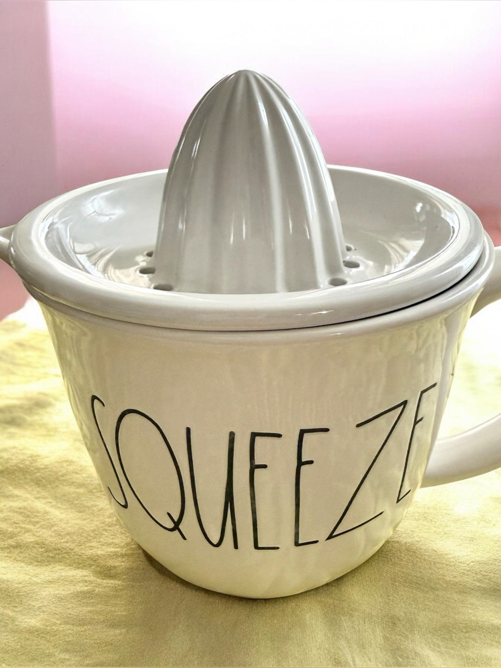 Rae Dunn "SQUEEZE" Ceramic Citrus Juicer 2-Piece Set Farmhouse